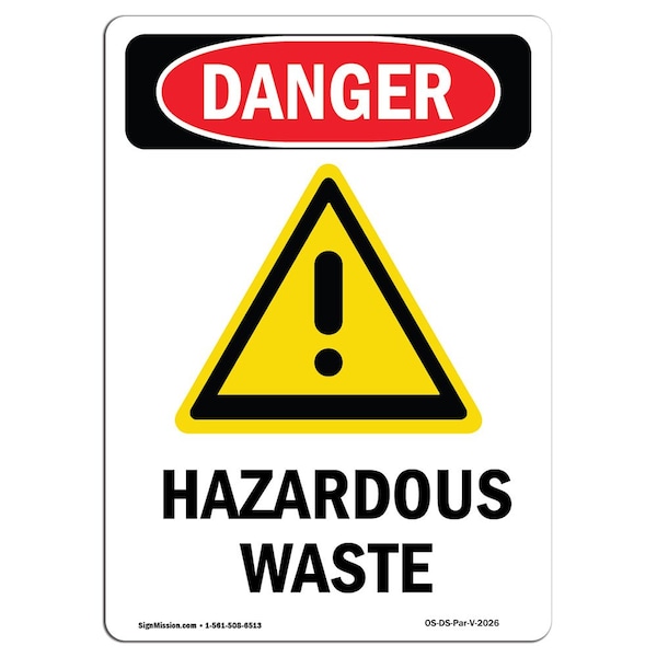 Safety Sign, OSHA Danger, 5" Height, Portrait, D-35-V-2026-10PK